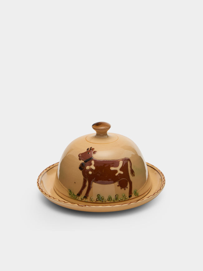 Poterie d’Évires - Cows Hand-Painted Ceramic Large Lidded Butter Dish - Cream - ABASK - 