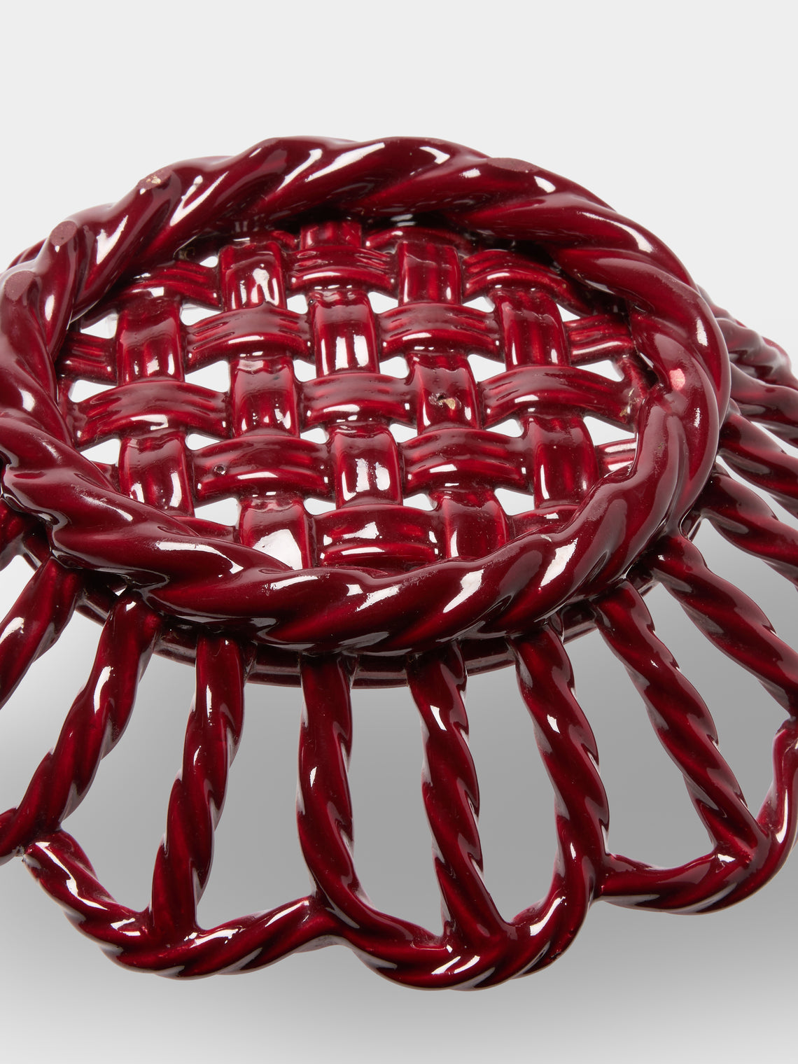Antique and Vintage - Mid-Century Woven Ceramic Basket - Red - ABASK