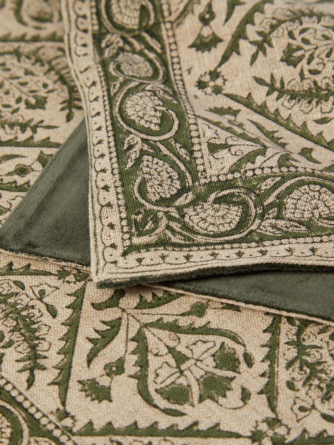 Chamois - | Set of 4 | Jaipur Block-Printed Linen Placemats - Green - ABASK