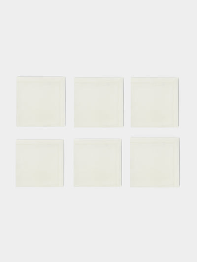 Volga Linen - Hem-Stitch Linen Napkins (Set of 6) - White - ABASK - 