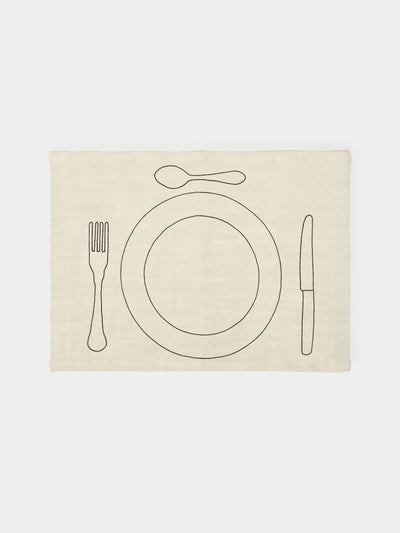 Oeuvres Sensibles - Bistrot Hand-Embroidered Linen Placemats (Set of 4) -  - ABASK - 