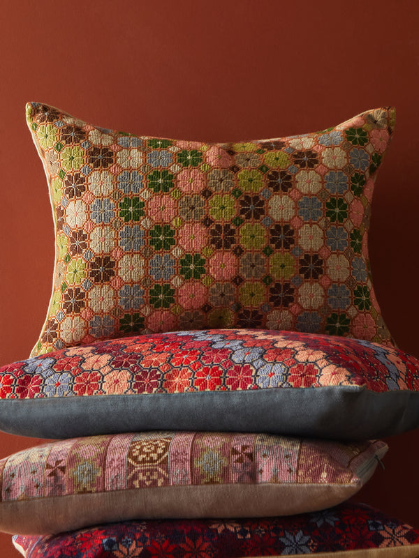 Kissweh - Damask Rose Hand-Embroidered Cotton Cushion -  - ABASK