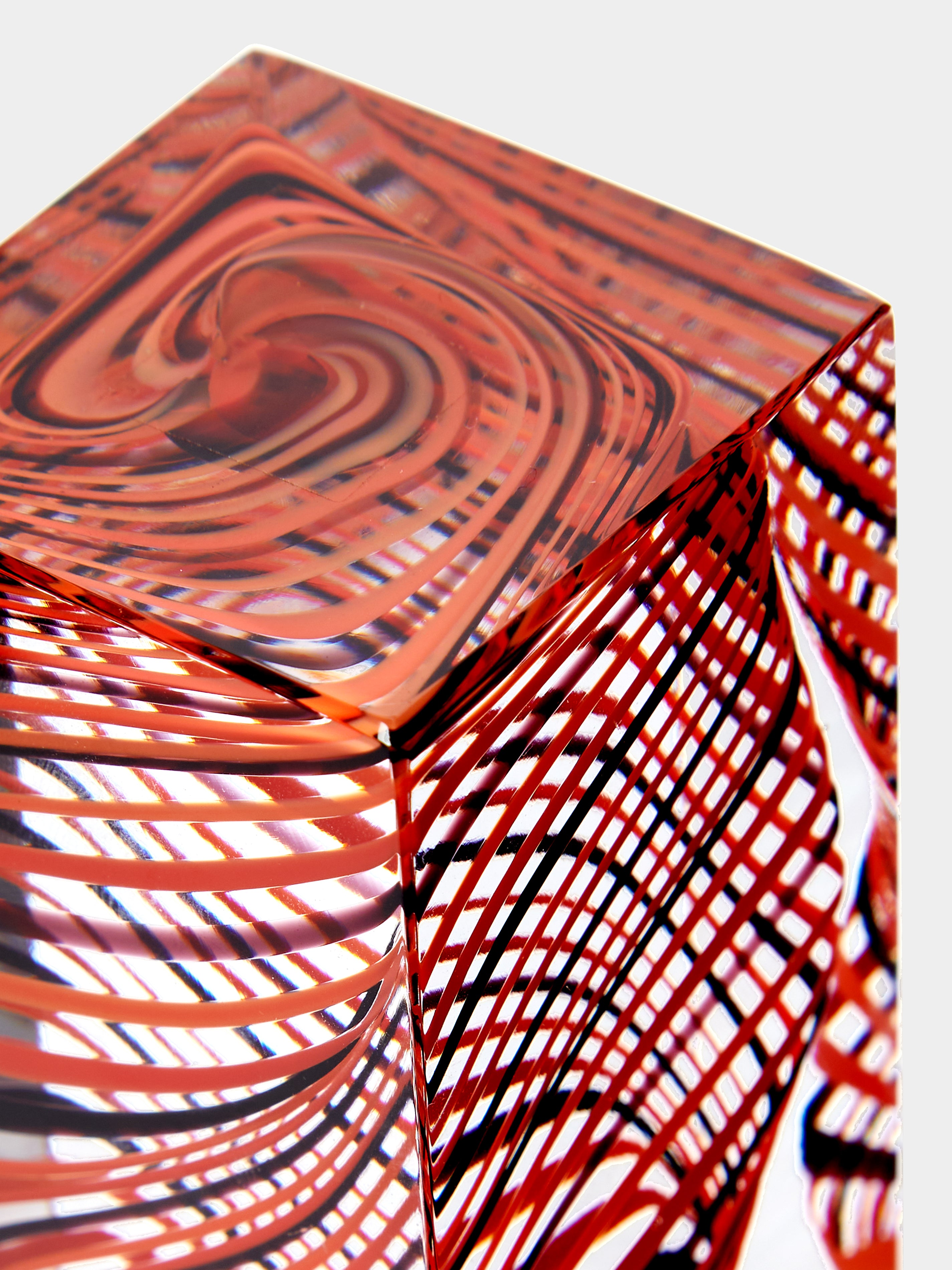Photo Block Paperweight Black Late 20th Century Carlo Moretti Swirl Block Paperweight by ...