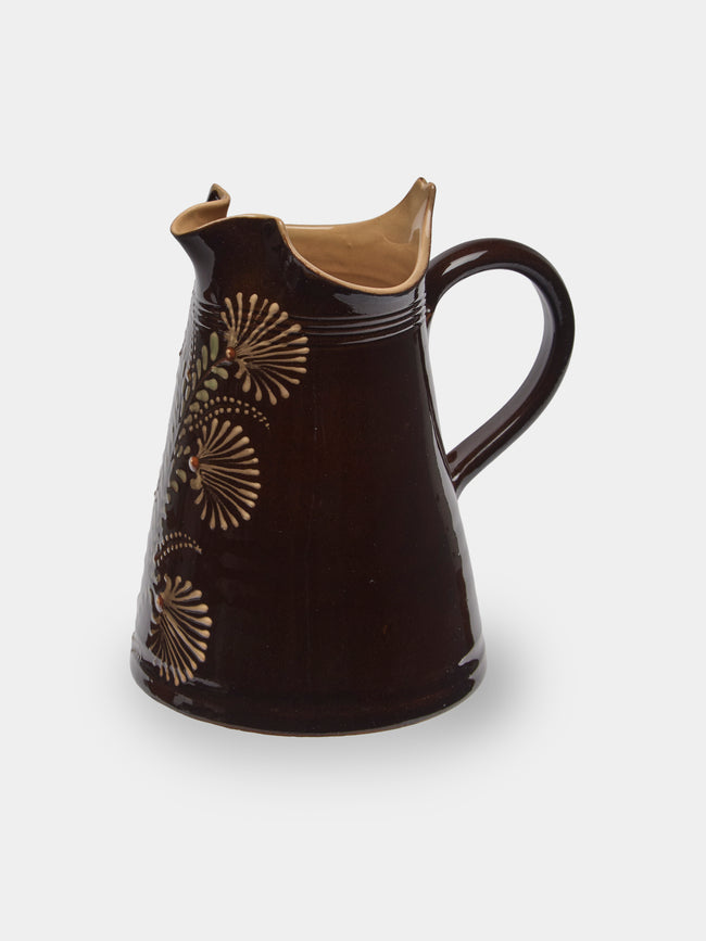 Poterie d’Évires - Flowers Hand-Painted Ceramic Milk Jug - Dark brown - ABASK - 