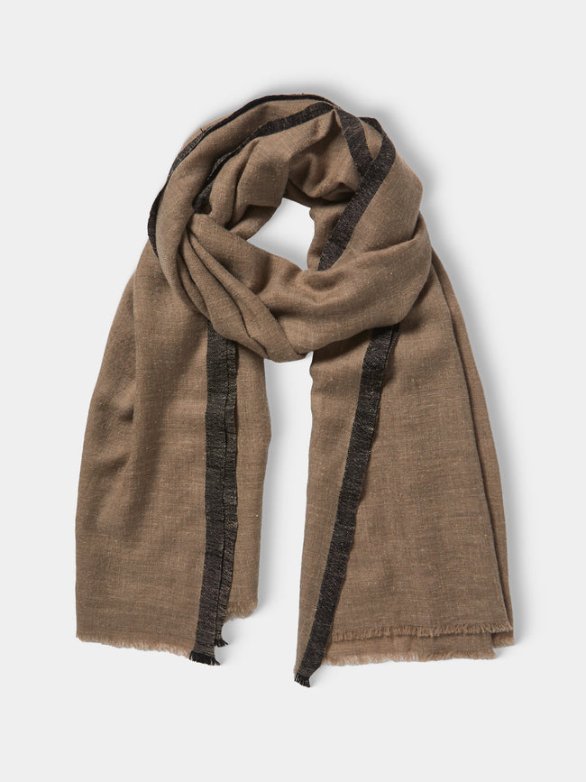 Me & K - Cashmere Border-Stripe Scarf - Natural - ABASK - 