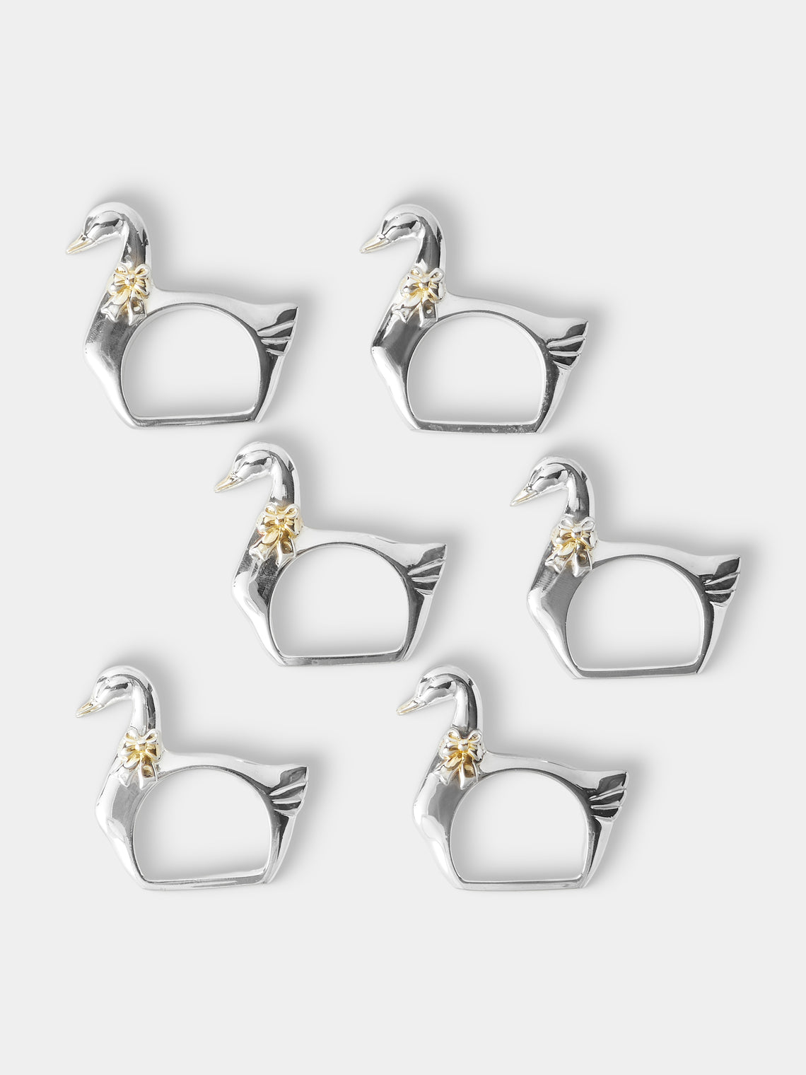 Antique and Vintage - Mid Century Silver Plated Geese Napkin Rings (Set of 6) - Silver - ABASK