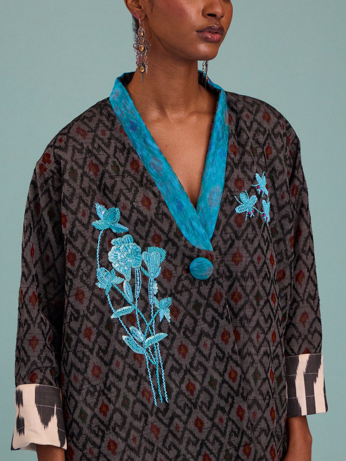 Nazzy Beglari - Hand-Loomed Ikat Cotton Reversible Chapan-Style Robe | One Size - Multiple - ABASK