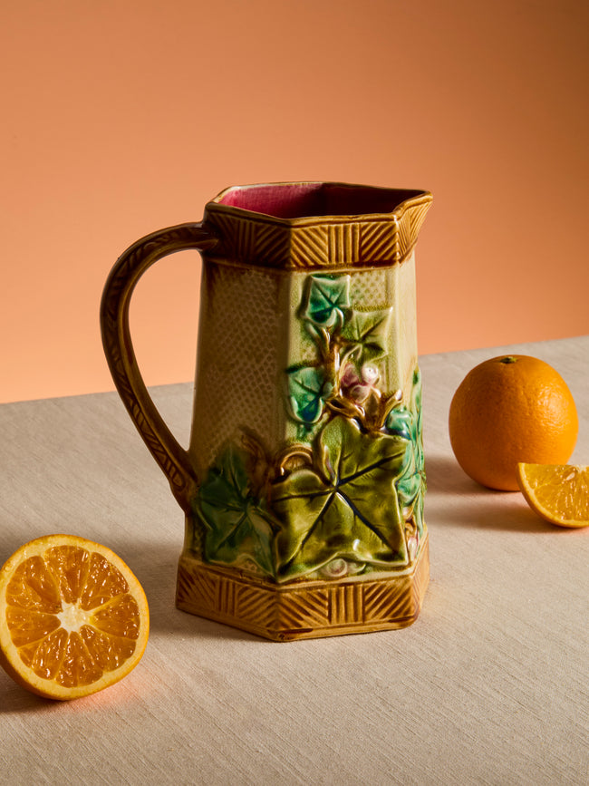 Antique and Vintage - 1930s Onnaing French Majolica Ceramic Jug - Brown - ABASK