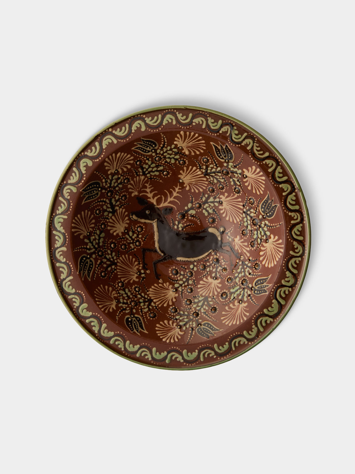 Poterie d’Évires - Stags Hand-Painted Ceramic Serving Bowl - Light brown - ABASK