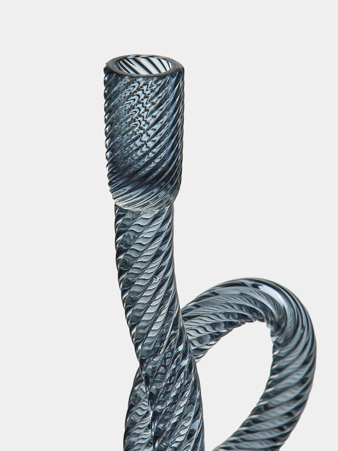 Aina Kari - Venetian Knot Hand-Blown Murano Glass Candlestick Holder - Gray - ABASK