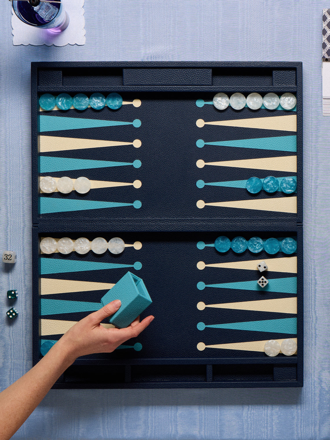 Belotier - Leather Large Backgammon Set - Navy - ABASK