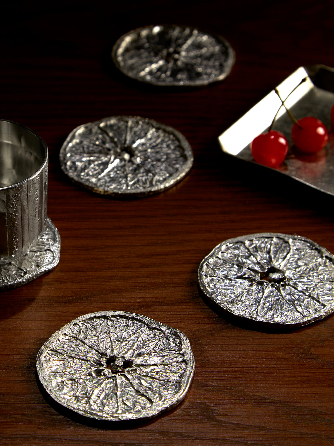 Seikado - Orange Slice Pewter Coasters (Set of 5) - Orange - ABASK