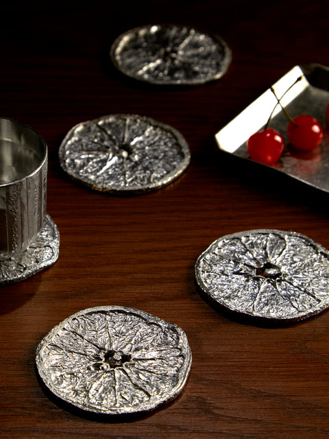 Seikado - Orange Slice Pewter Coasters (Set of 5) - Orange - ABASK