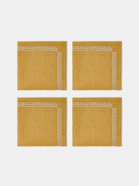 Borgo delle Tovaglie - Eva Embroidered Linen Napkins (Set of 4) - Yellow - ABASK - 