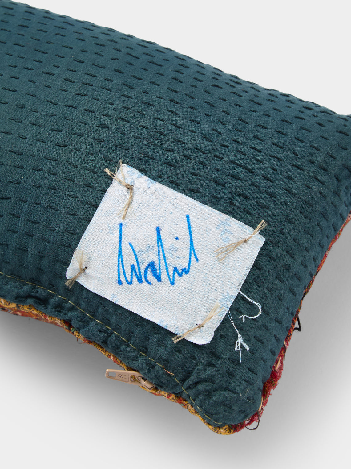 By Walid - 19th-Century Paisley Patchwork Wool and Linen Cushion (16.5in/42cm) - Multiple - ABASK