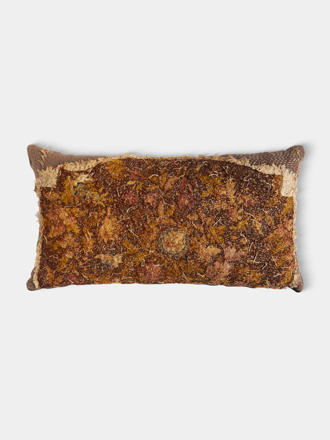 By Walid - 17th-Century English Needlepoint, Linen and Damask Cushion (31.5in/80cm) - Brown - ABASK - 