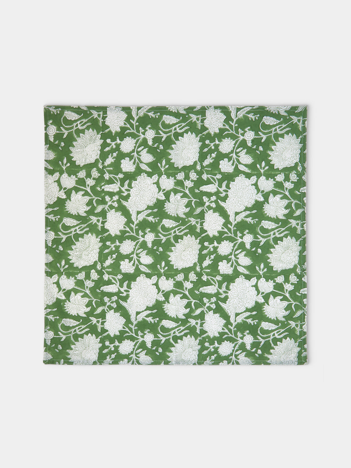 Chamois - Indian Rose Block-Printed Linen Napkins (Set of 4) - Green - ABASK