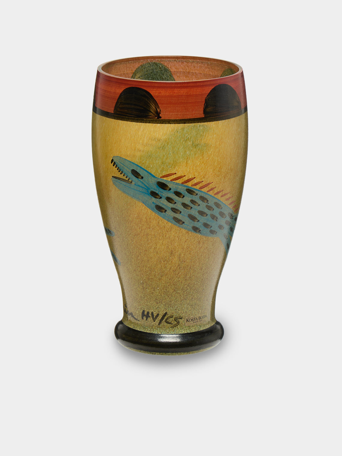 Antique and Vintage - 1960s Ulrica Hydman-Vallien for Kosta Boda Nevada Vase (8in/21cm) - Yellow - ABASK - 