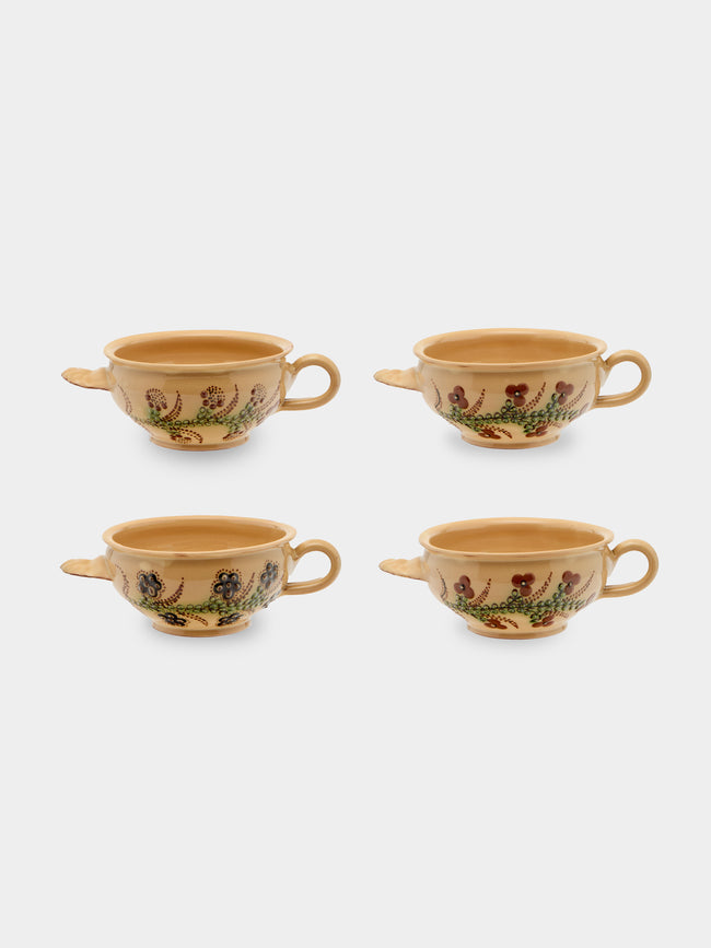Poterie d’Évires - Flowers Hand-Painted Ceramic Soup Bowls (Set of 4) - Cream - ABASK - 