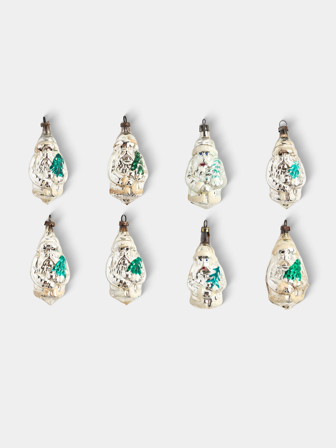 Antique and Vintage - Early-20th-Century Father Christmas Glass Baubles (Set of 8) - Silver - ABASK - 