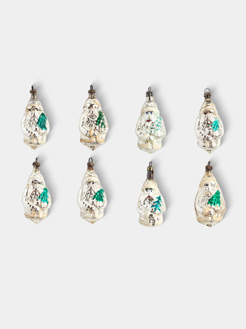 Antique and Vintage - Early-20th-Century Father Christmas Glass Baubles (Set of 8) - Silver - ABASK - 