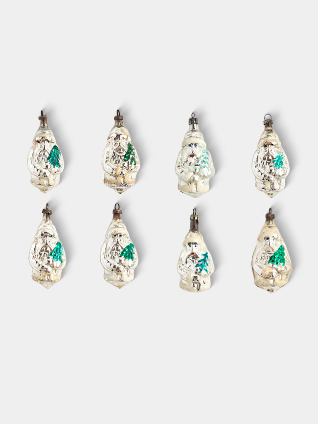 Antique and Vintage - Early-20th-Century Father Christmas Glass Baubles (Set of 8) - Silver - ABASK - 
