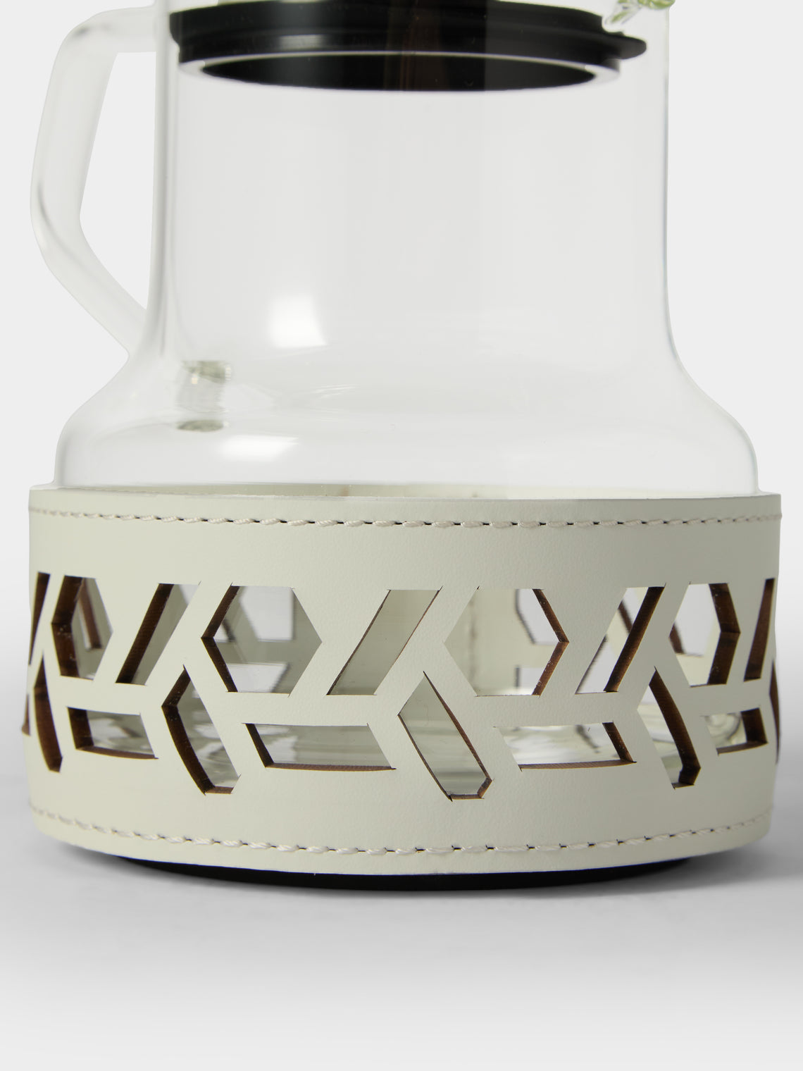 RUDI - Messina Glass and Leather Teapot - White - ABASK