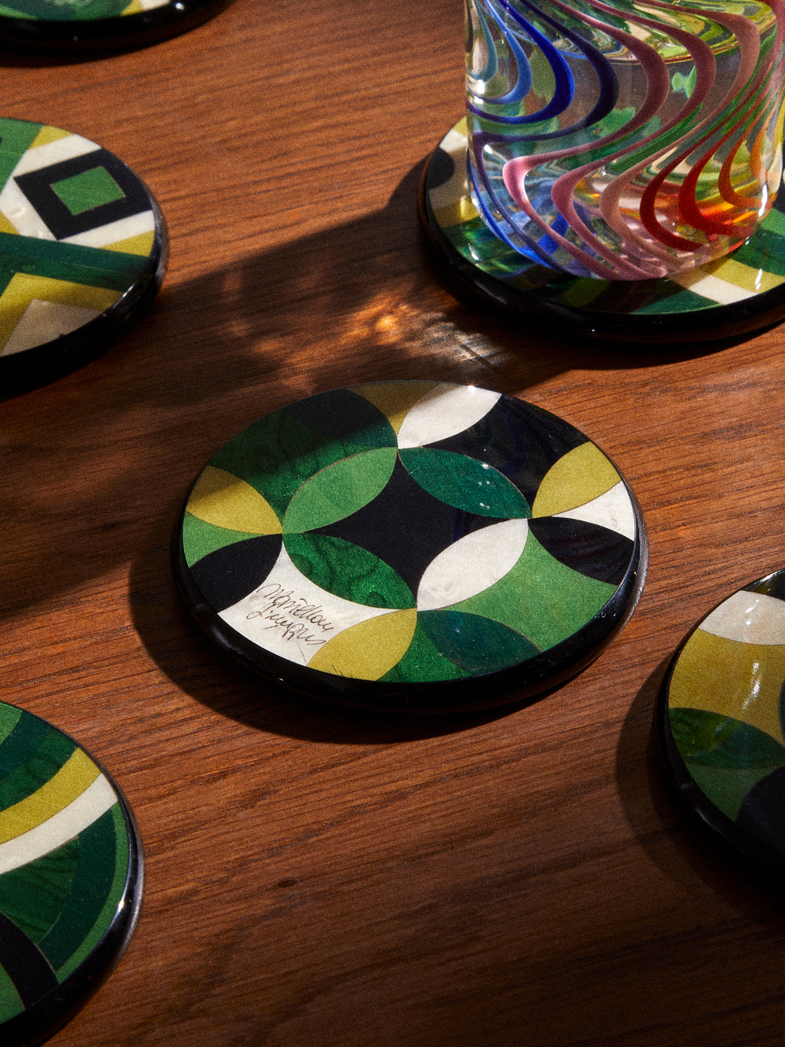 Mastellone Giuseppe - Wood Inlay Coasters (Set of 6) - Green - ABASK