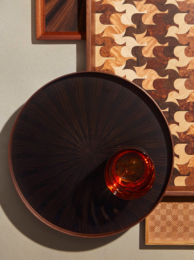 Mori Kougei - Rays Ebony Round Tray (11in/28cm) - Brown - ABASK