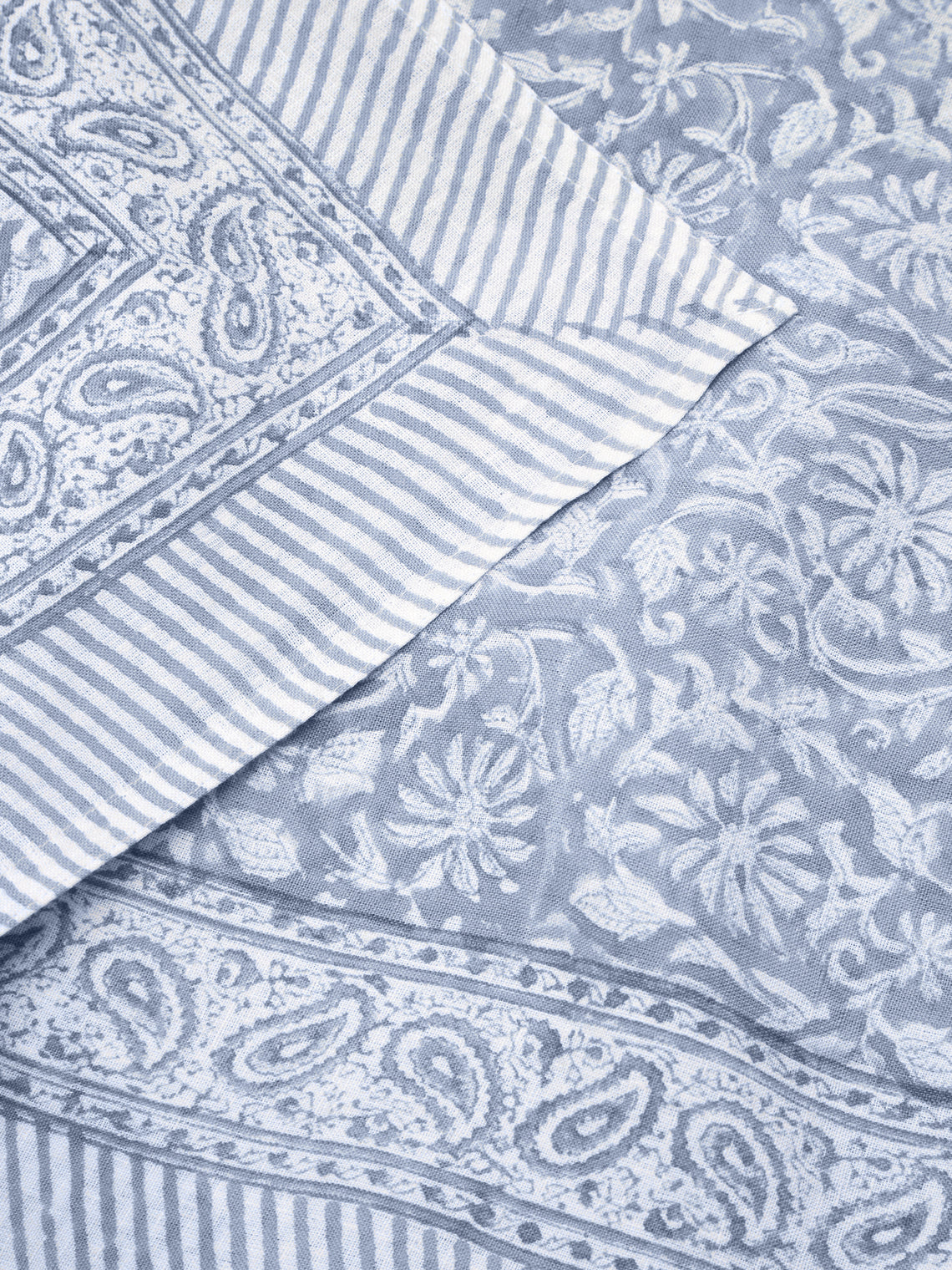 Chamois - Margerita Block-Printed Linen Large Rectangular Tablecloth - Gray - ABASK