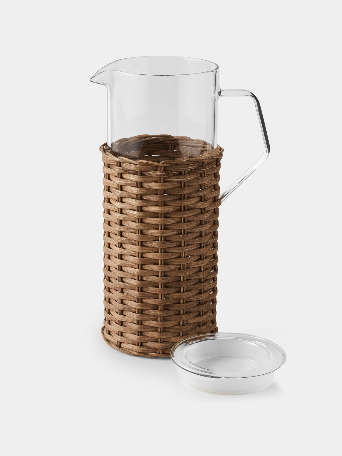 Pigment France - Marseille Leather and Rattan Glass Pitcher (42oz/1.2L) - Brown - ABASK