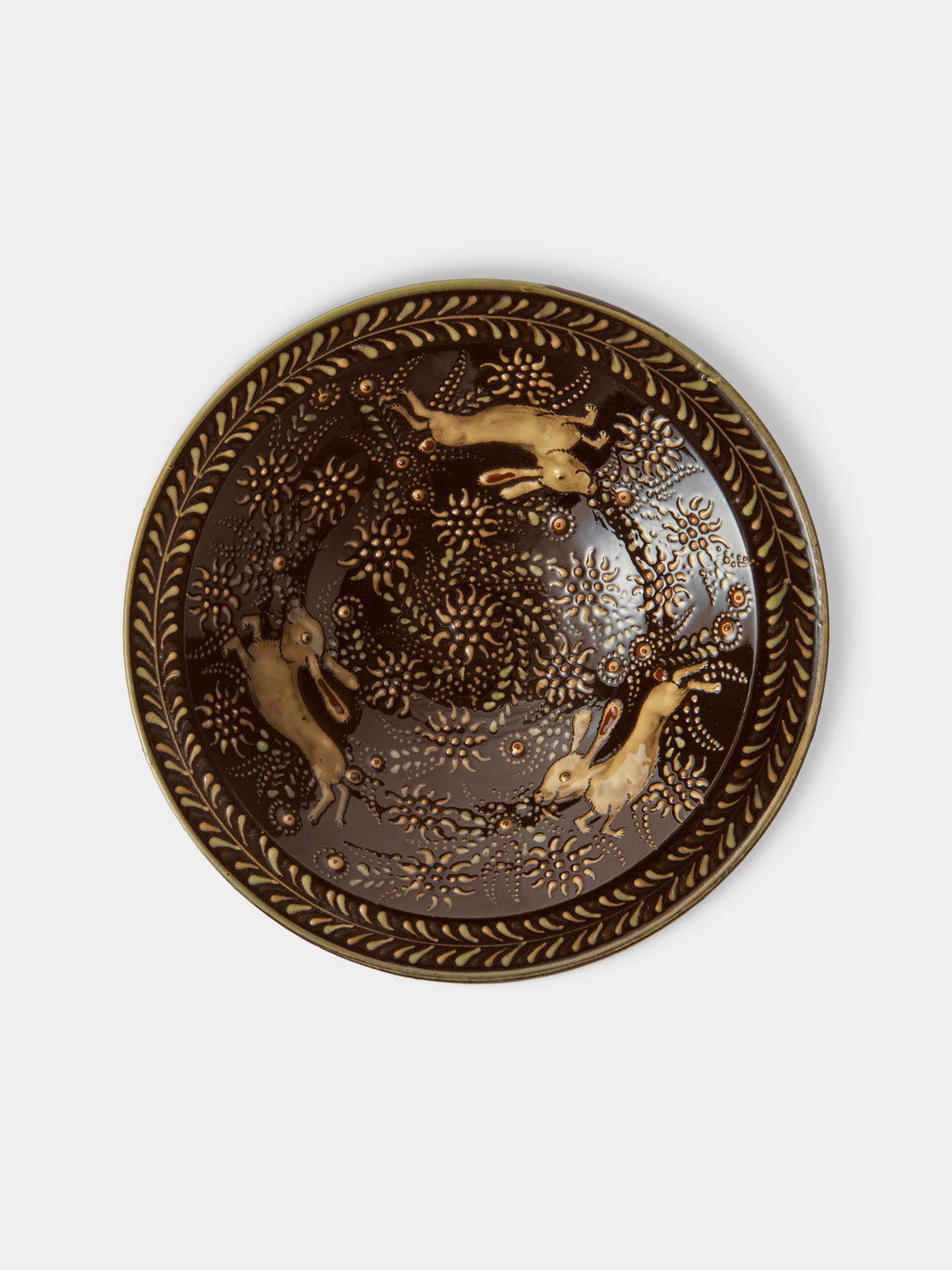 Poterie d’Évires - Rabbits Hand-Painted Ceramic Small Serving Bowl - Dark Brown - ABASK