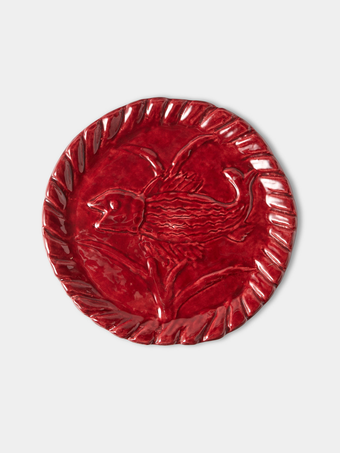 Antique and Vintage - 1950s Jerome Massier Ceramic Lobster Platter with Dinner Plates (Set of 12) - Red - ABASK