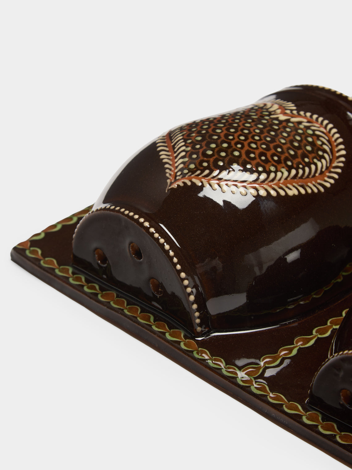 Poterie d’Évires - Flowers and Hearts Hand-Painted Ceramic Double Utensil Holder - Dark brown - ABASK