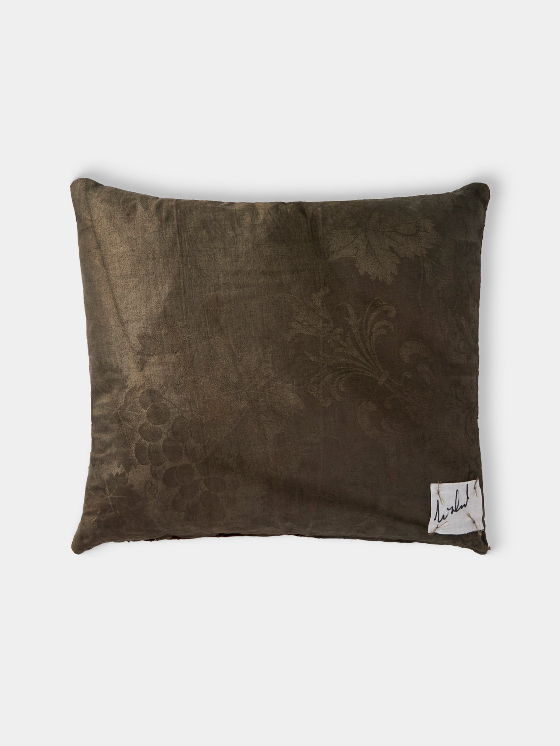 By Walid - 18th-Century Needlepoint Wool and Damask Cushion (17.5in/45cm) - Green - ABASK