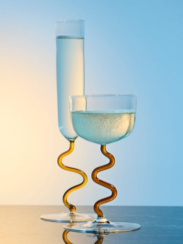 River Valadez - Hand-Blown Glass Champagne Coupes (Set of 2) - Clear - ABASK