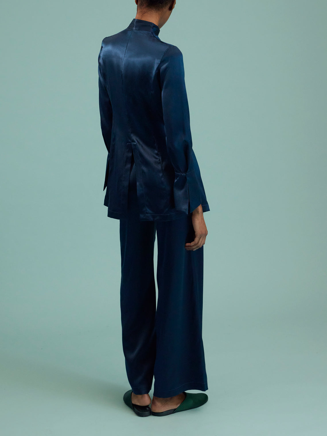 Loretta Caponi - Azalea Silk Pajama Set | Size: S - Navy - ABASK