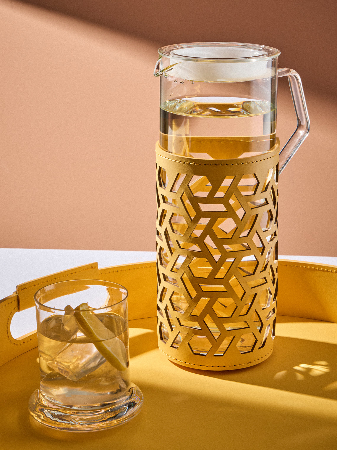RUDI - Messina Leather and Glass Pitcher (42oz/1.2L) - Yellow - ABASK