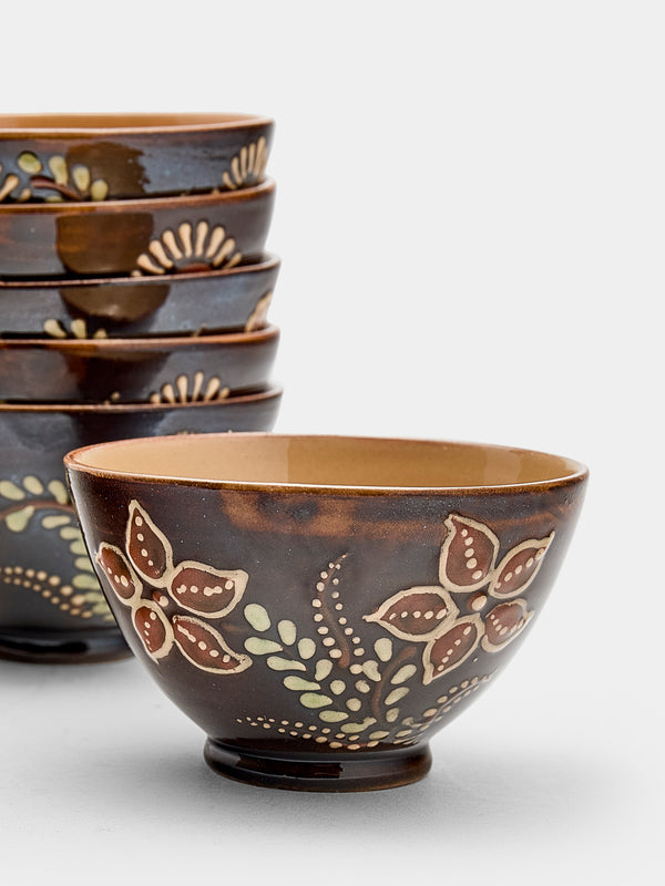 Poterie d’Évires - Flowers Hand-Painted Ceramic Petit Bowls (Set of 6) - Dark brown - ABASK