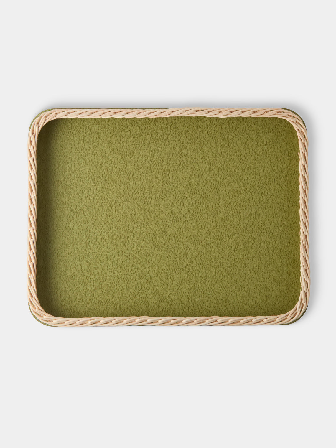 Pigment France - Reims Leather and Rattan Bed Tray (21in/54cm) - Green - ABASK