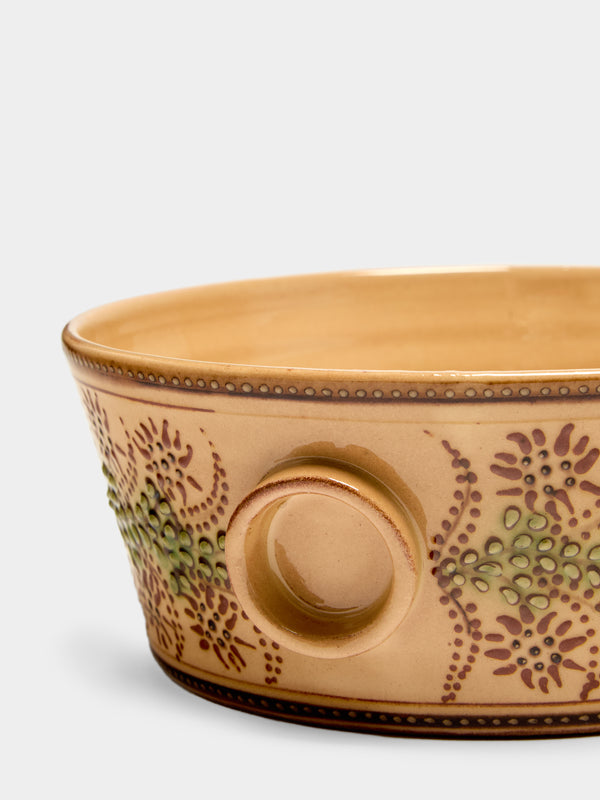 Poterie d’Évires - Flowers Hand-Painted Ceramic Small Handled Serving Bowl - Cream - ABASK