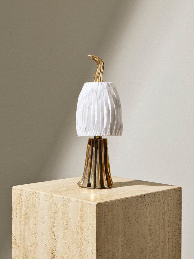 Studio Palatin - Surculus Hand-Cast Bronze and Hosho Paper Mini Portable Table Lamp - Bronze - ABASK