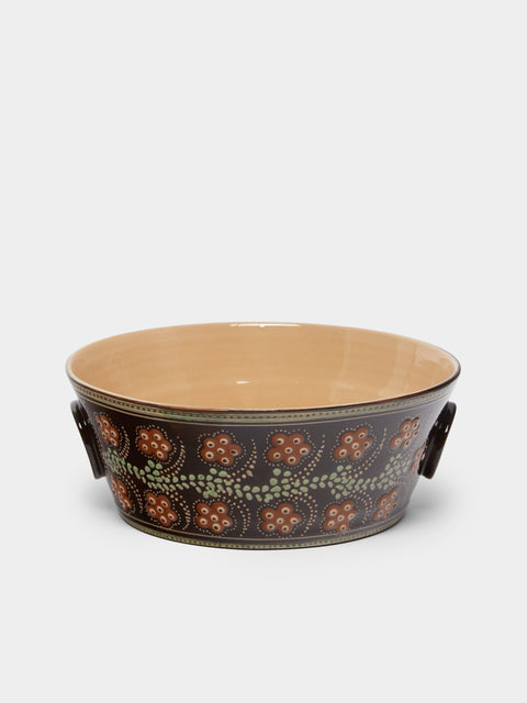 Poterie d’Évires - Flowers Hand-Painted Ceramic Large Handled Serving Bowl -  - ABASK - 