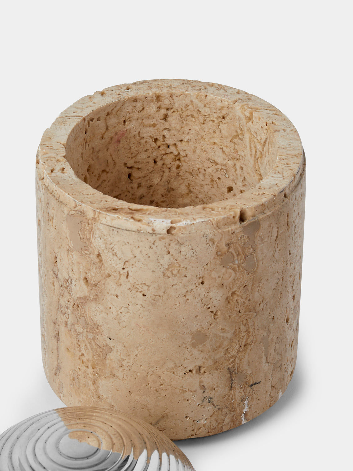 Antique and Vintage - 1970s Travertine and Silver-Plated Container - Beige - ABASK