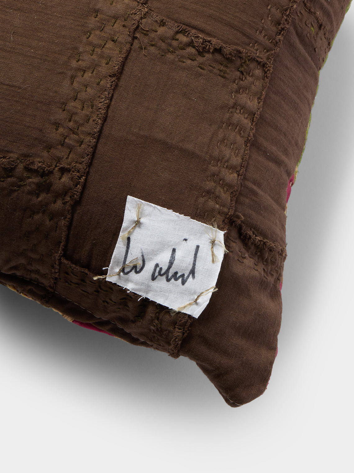 By Walid - 19th-Century Ottoman Sirma and Silk-Damask Patchwork Cotton Cushion (19.5in/50cm) - Multiple - ABASK