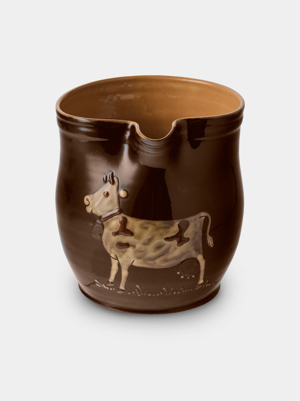 Poterie d’Évires - Cows Hand-Painted Ceramic Medium Jug - Dark Brown - ABASK