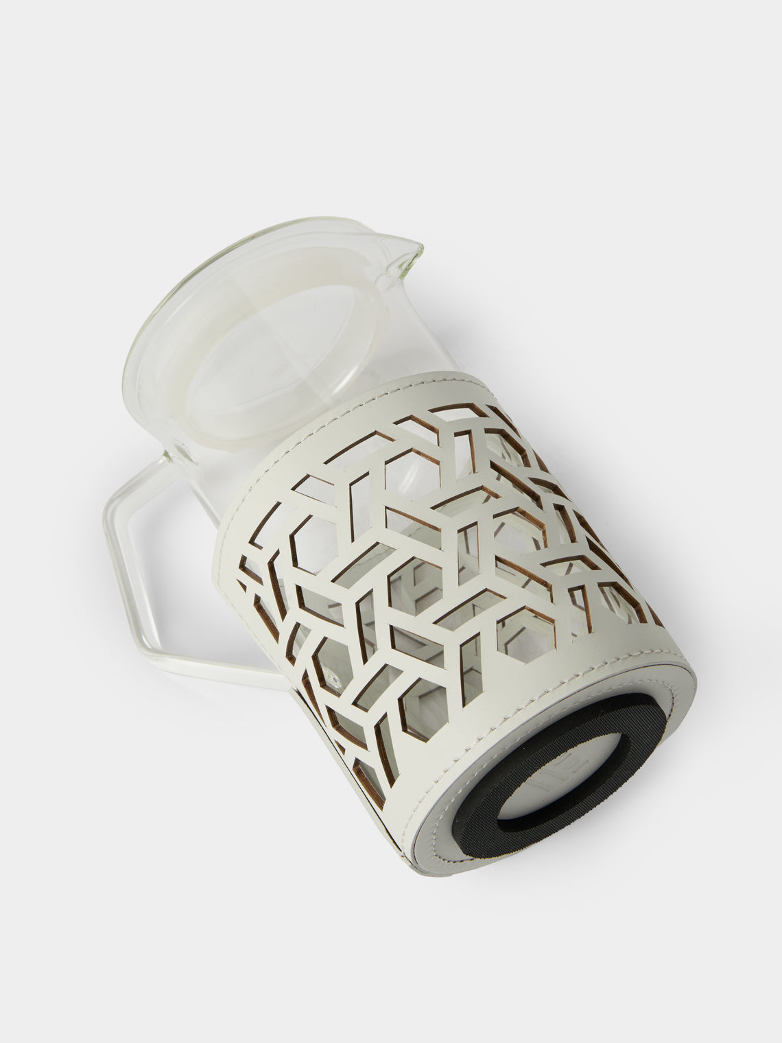 RUDI - Messina Leather and Glass Pitcher (25oz/0.75L) - White - ABASK