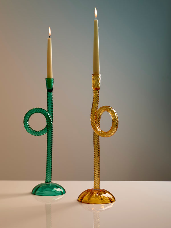 Aina Kari - Venetian Knot Hand-Blown Murano Glass Candlestick Holder - Yellow - ABASK