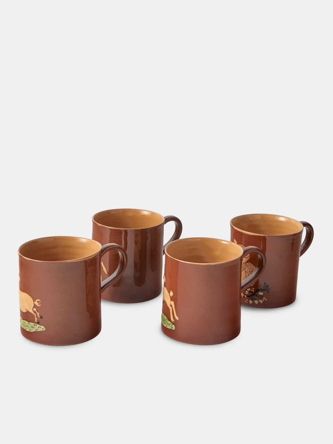Poterie d’Évires - Animals Hand-Painted Ceramic Mugs (Set of 4) - Light Brown - ABASK