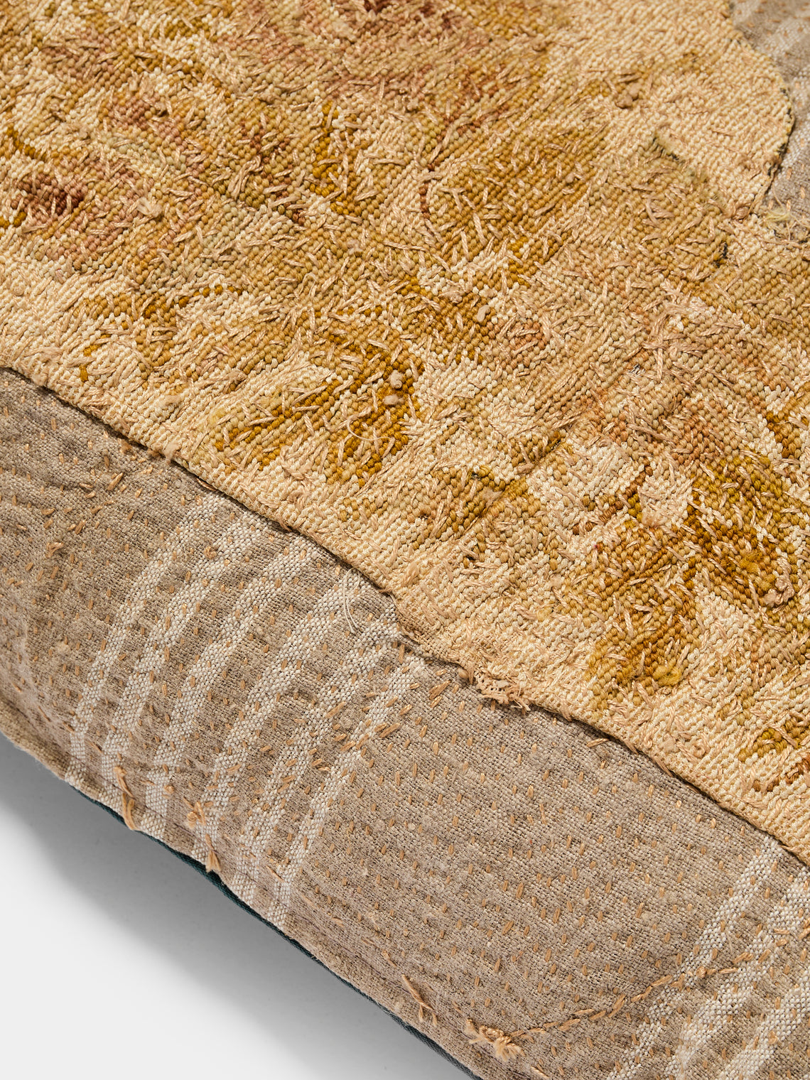 By Walid - 19th-Century Embroidery Wool, Damask and Ticking Fabric Pillow (28.5in/73cm) - Multiple - ABASK